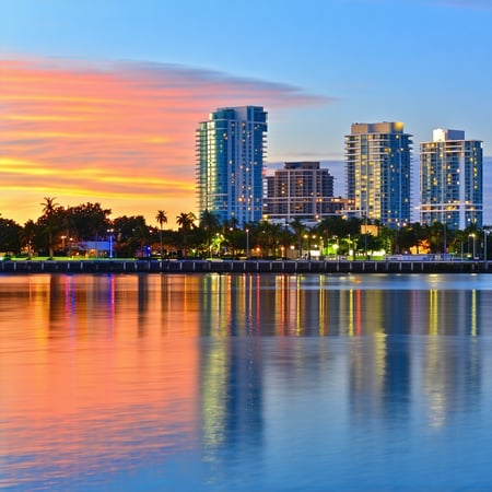 Tampa Waterfront Sunset bright with Fall colors