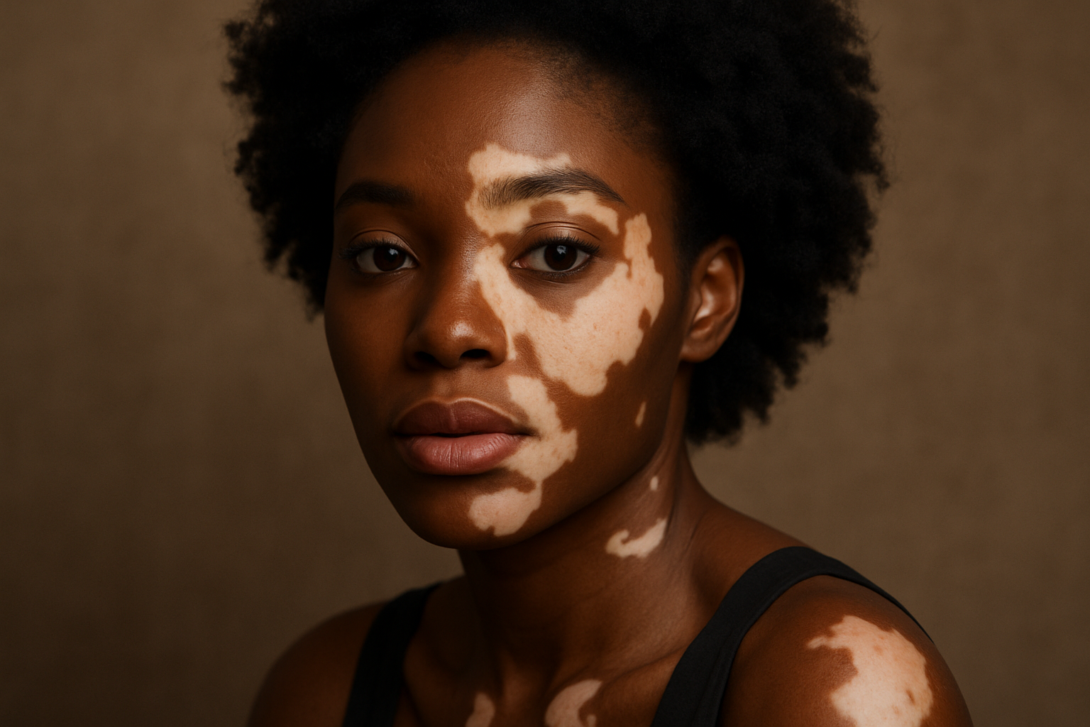 Beautiful dark skinned woman with vitiligo