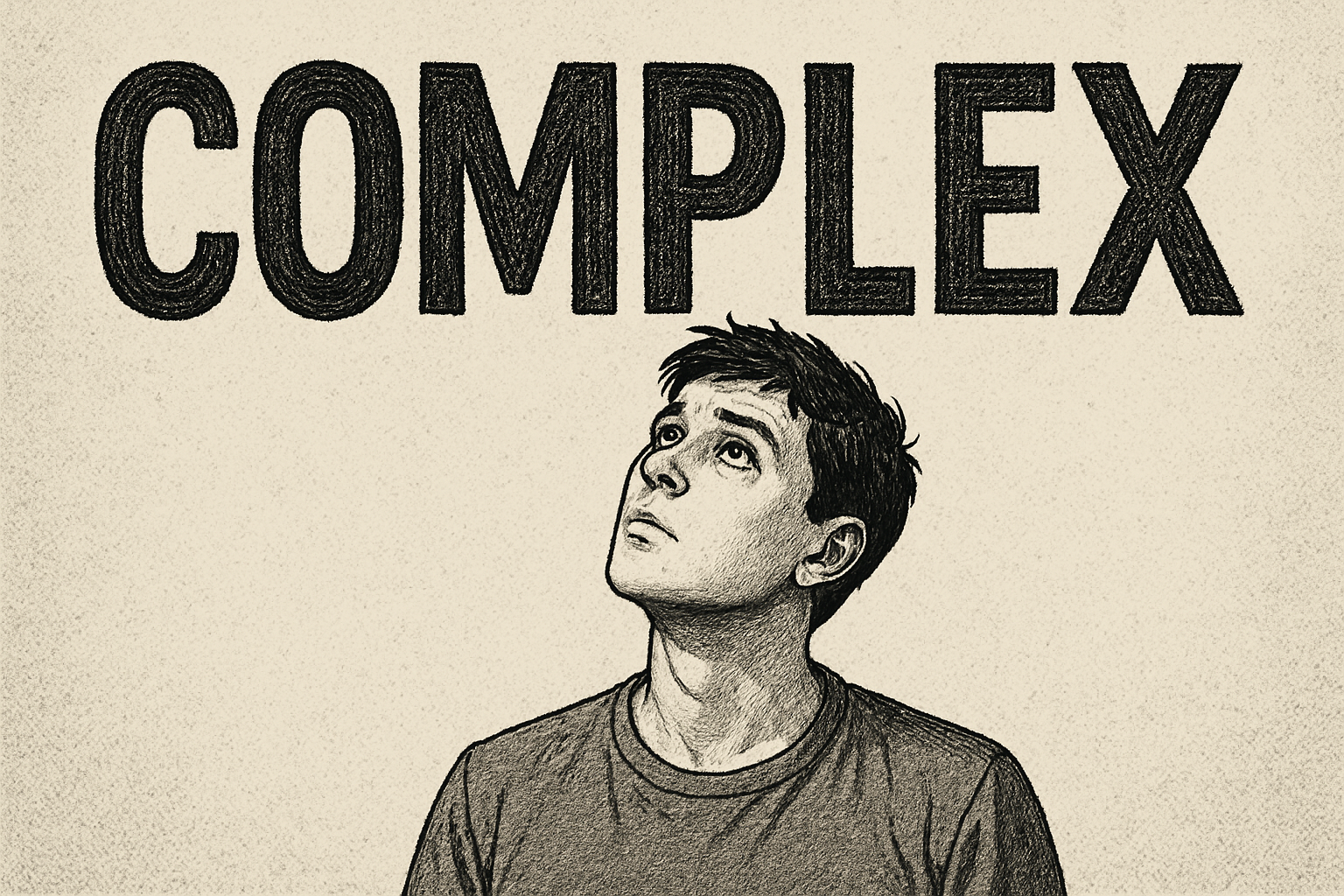 The word complex with a person looking up at the word