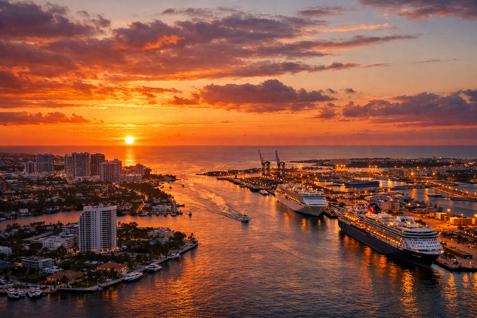 sunset photo of water front ft lauderdale