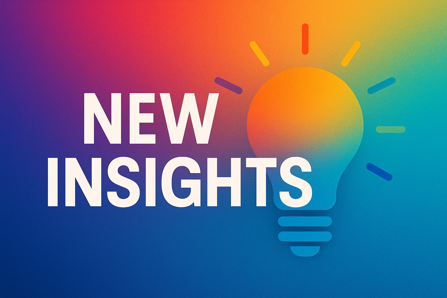 White New Insights over rainbow background with a faint lightbulb