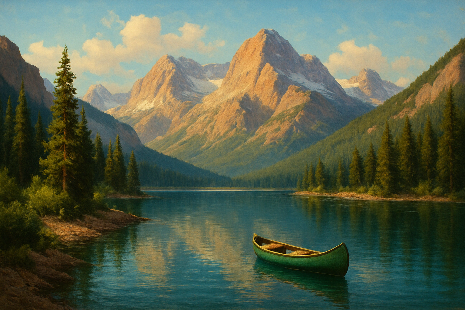 utah mountains in background with lake and canoe in foreground