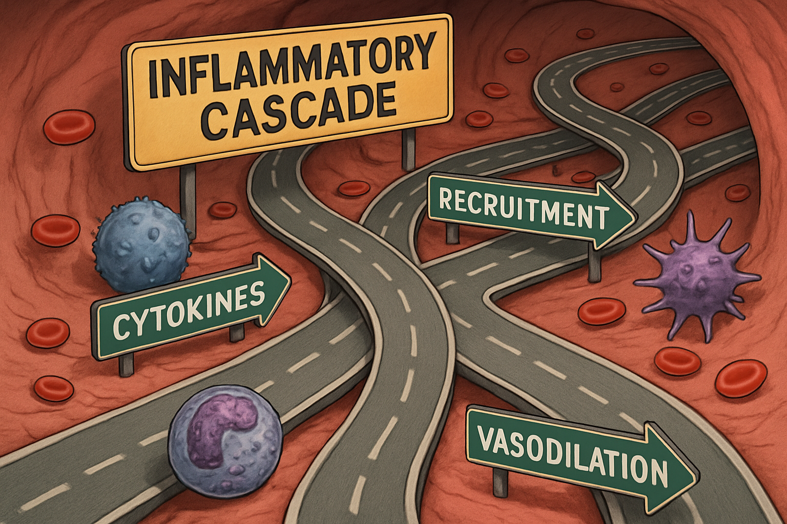 inflammatory cascade depicted as highways