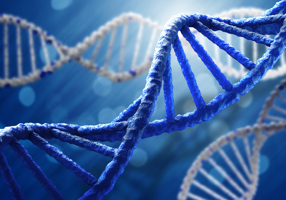 purple image of dna helix with lighter color helices in the background