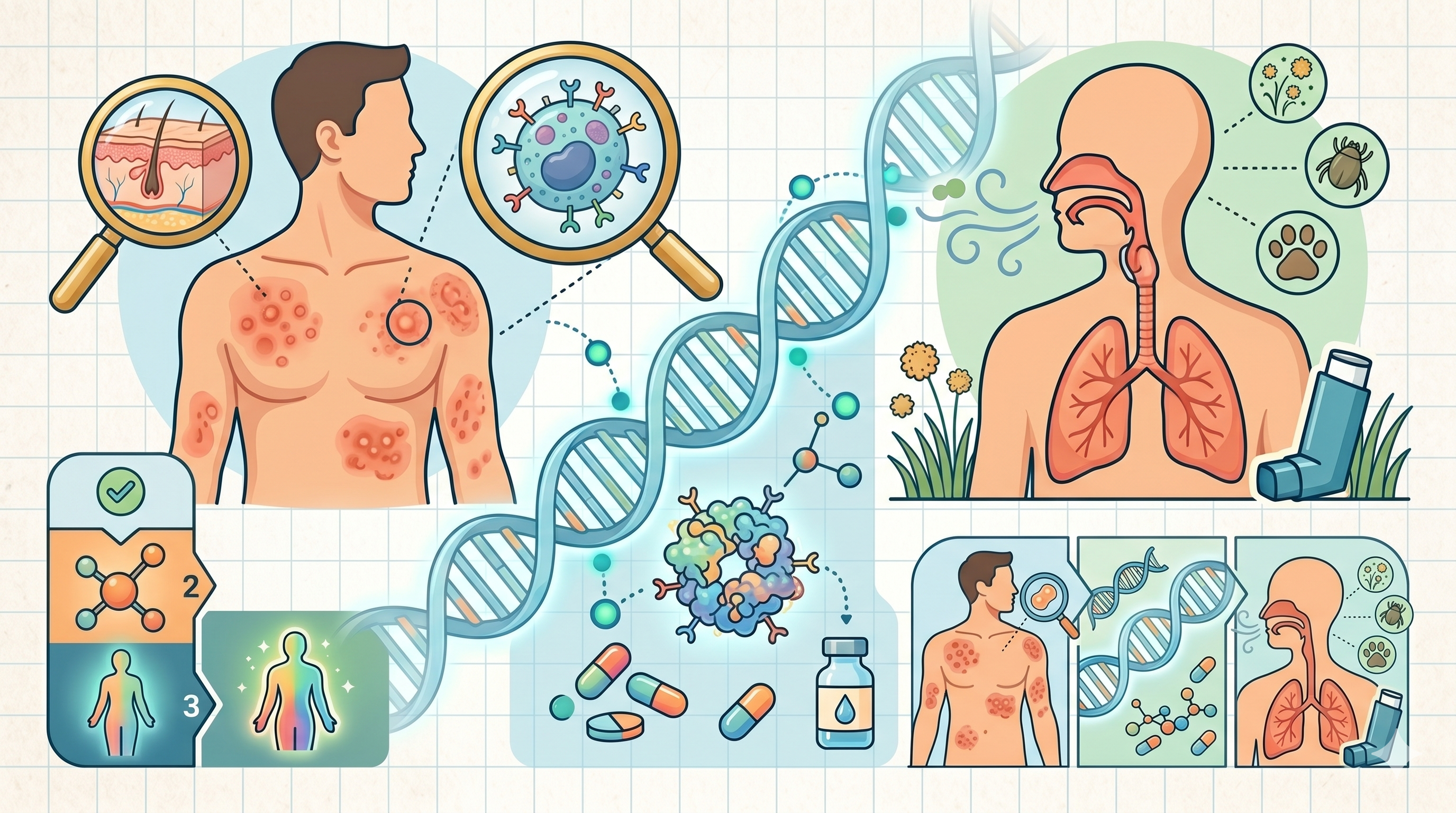 cartoon graphic showing the interconnection between dermatology and allergy