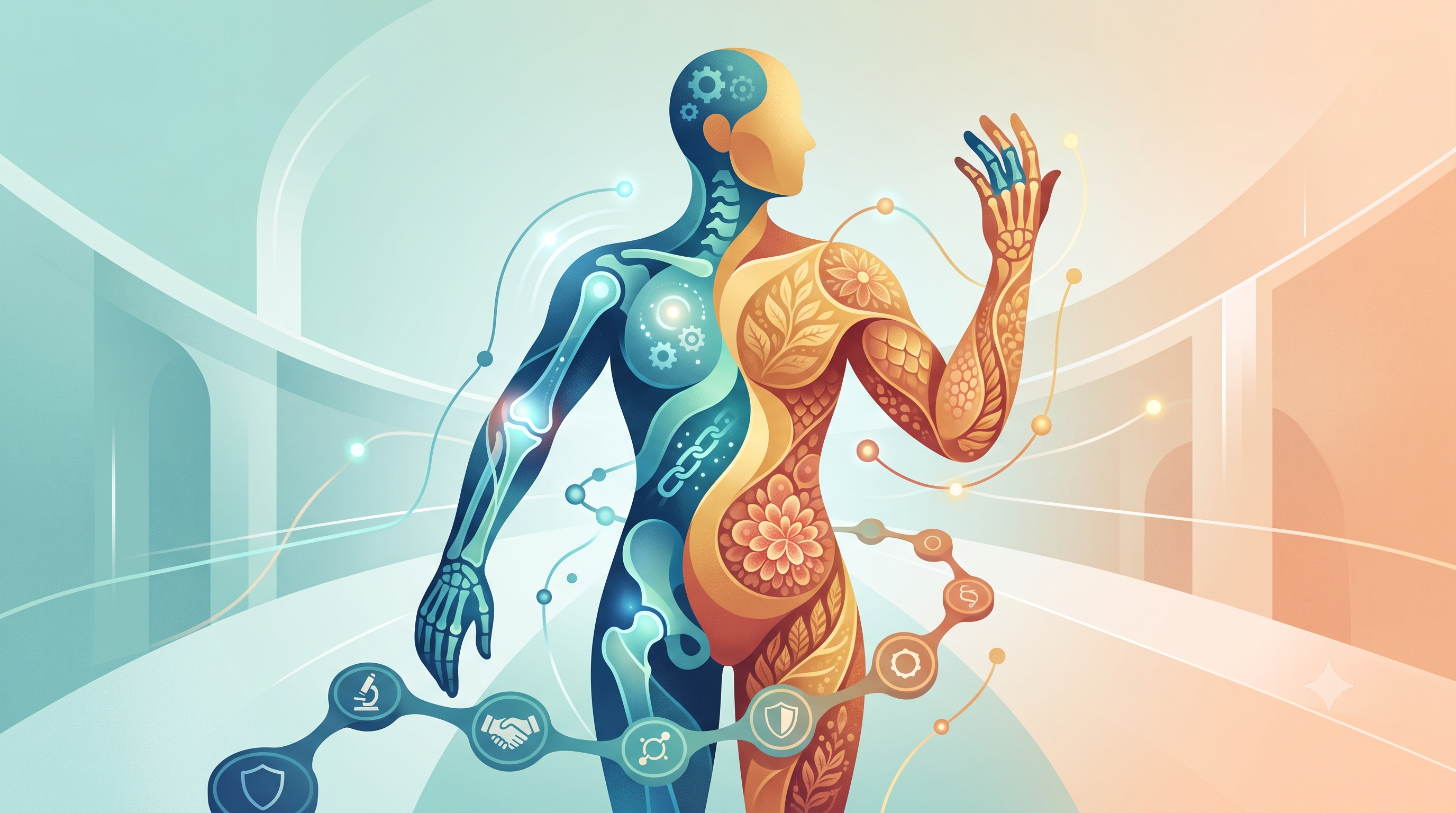 image of body with half concentration on skin (derm) and the other half on bones/joints (rheum) 