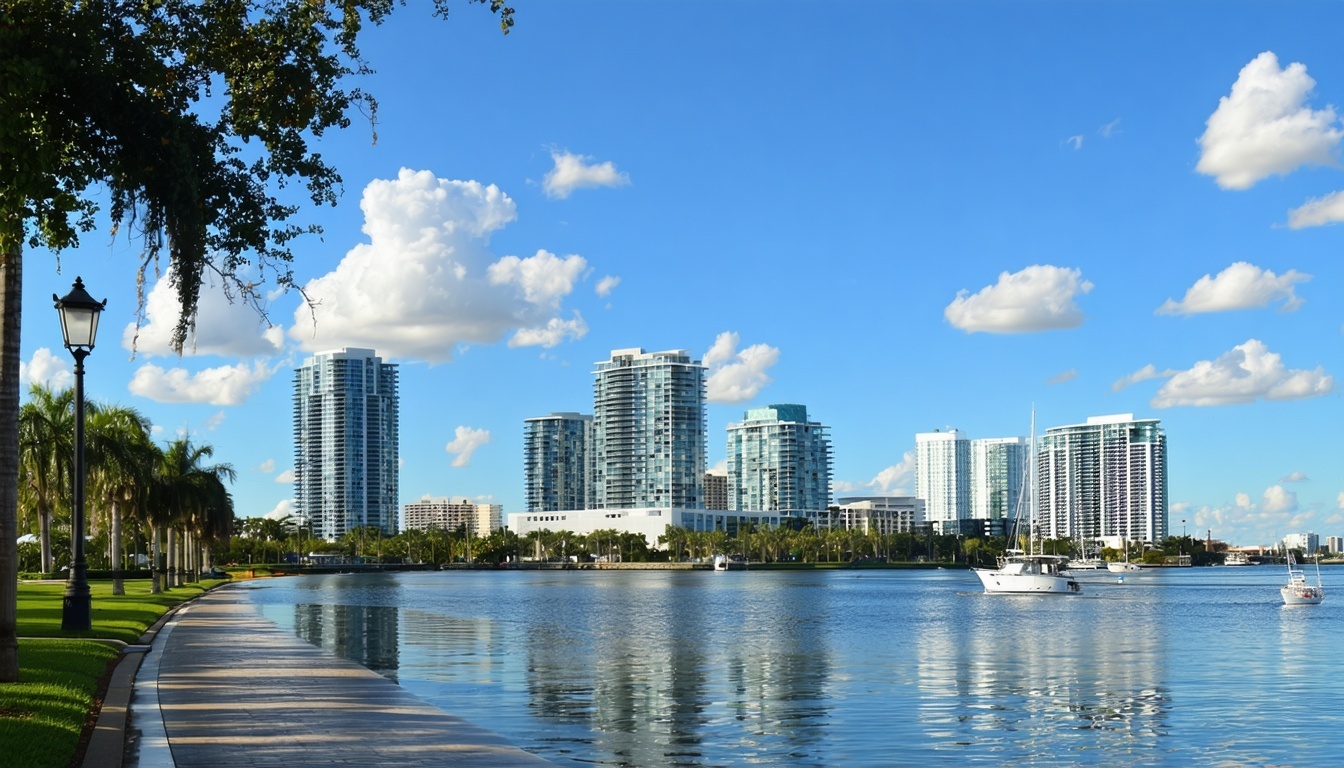 A picturesque view of Tampas downtown skyline wit