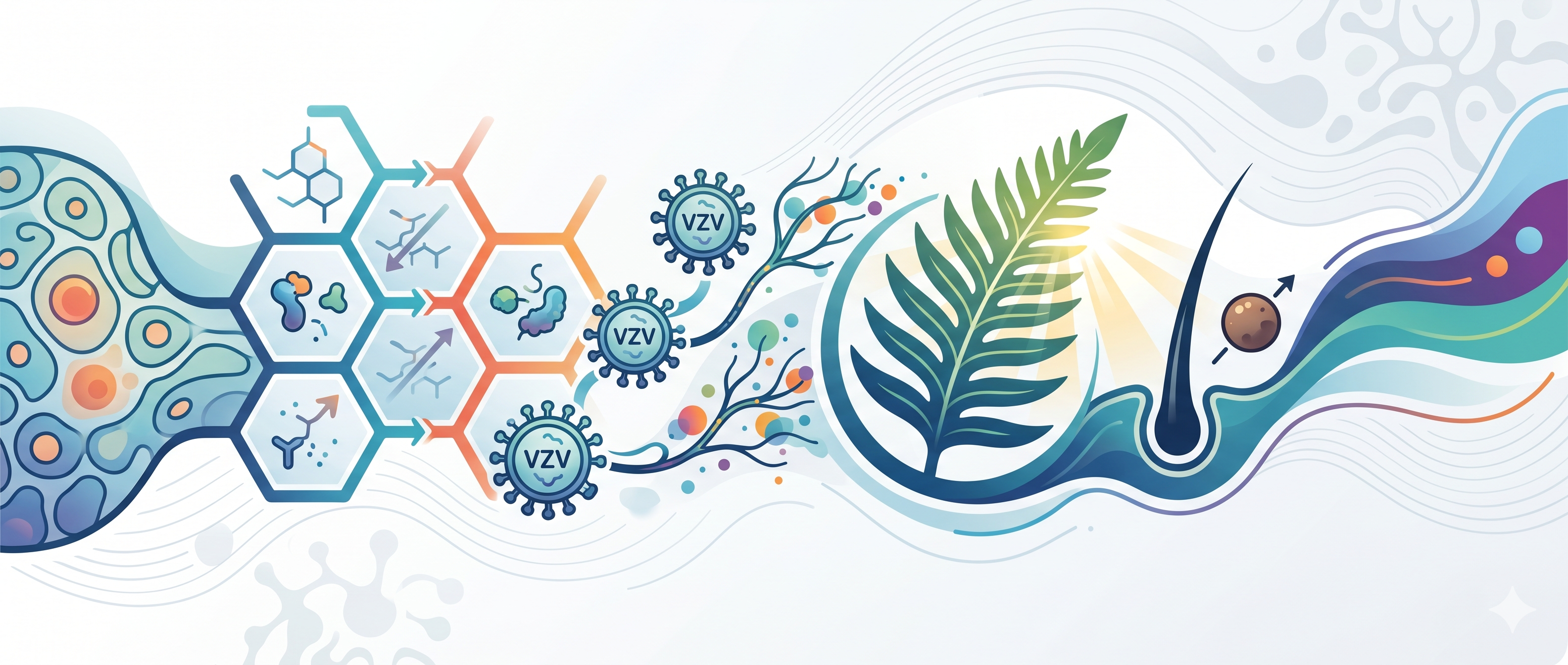 no worded image showing VZV, fern from heliocare and hairgrowth